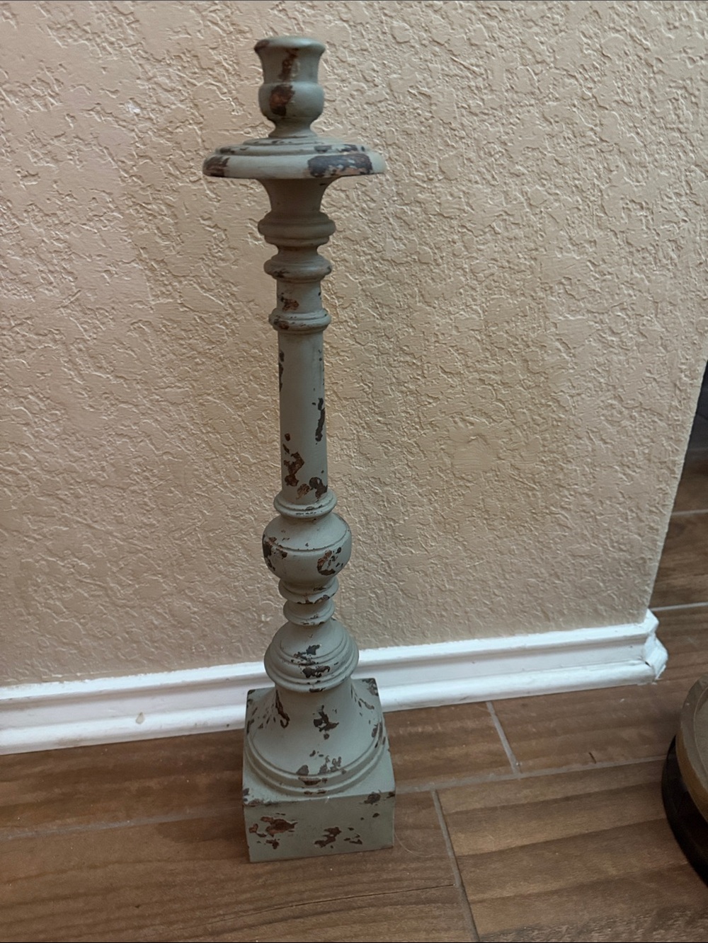 Distressed Light Blue Wooden Candlestick Holder - Brand Unspecified